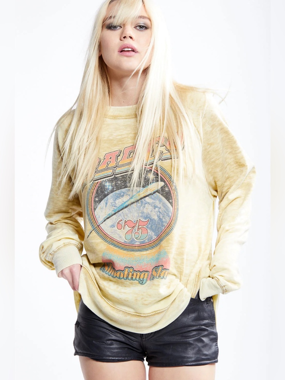 Recycled Karma Yellow Tie-Dye Crewneck with Retro Space Graphic